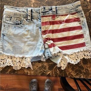 Shyanne Light Blue and Red Jean Shorts
